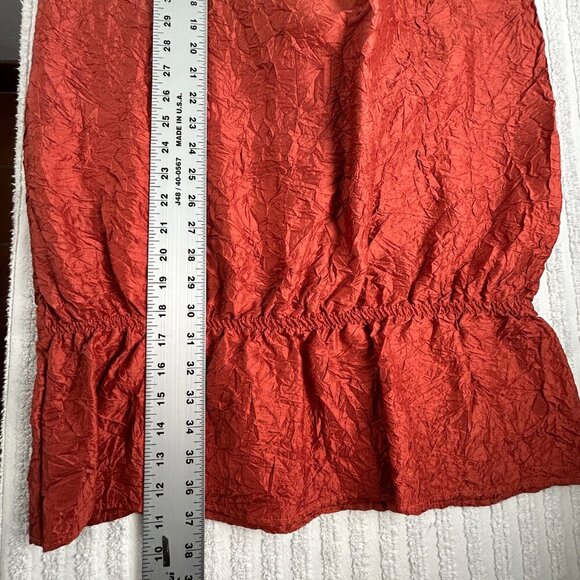 Vintage Blue Fish Shaunting Crushed Silk Skirt Rust Elastic Waist Ruffle - Picture 8 of 8